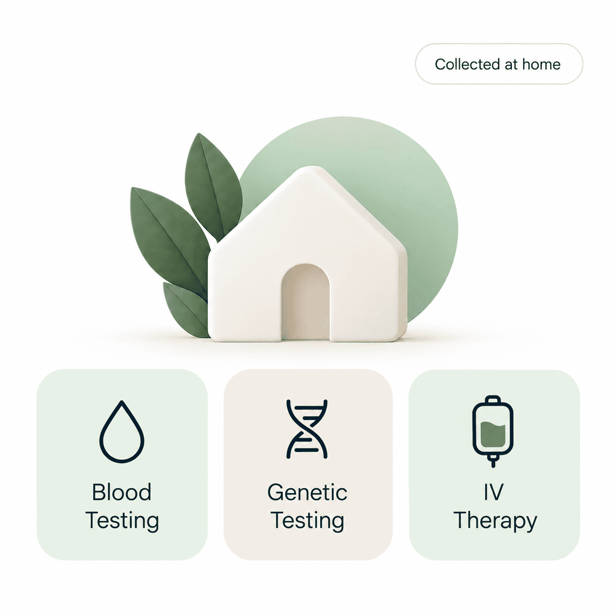 At-home wellness services: blood testing, genetic testing and IV therapy, collected at home.
